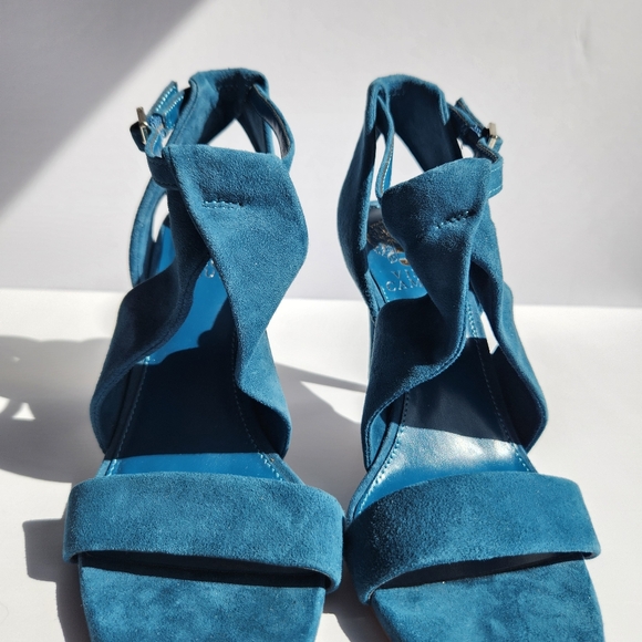 NWOT Vince Camuto 6.5M Kalentie Teal Suede Open Toe Sandals 3.5" Stiletto Heel - Picture 9 of 12